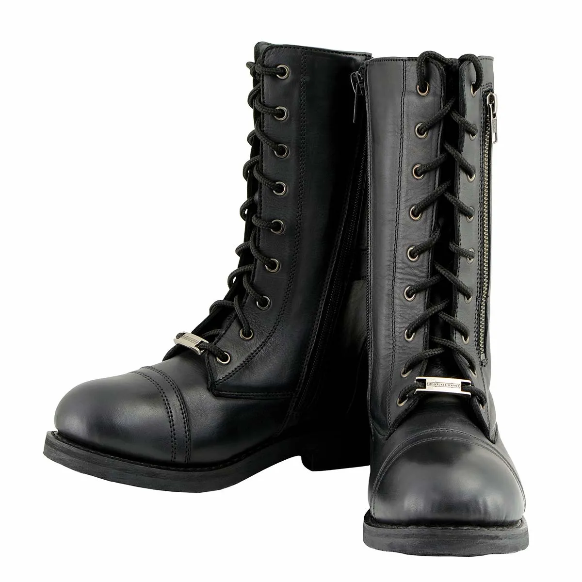 Milwaukee Leather Women's Graze Black Leather Lace-Up Motorcycle Boots