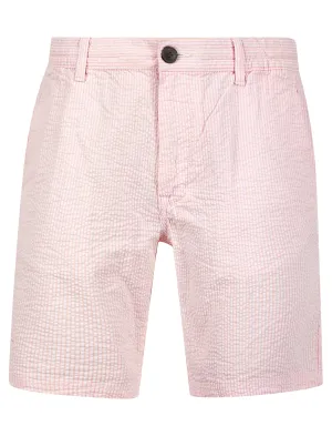 Myrtos Yarn Dyed Seersucker Stripe Cotton Chino Shorts in Pink Almond Blossom - Tokyo Laundry