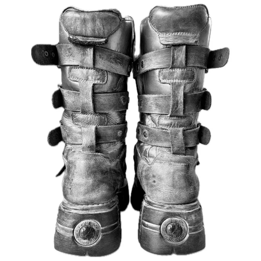 NEW ROCK Vintage Platform Buckle Black Biker Motorcycle Boots