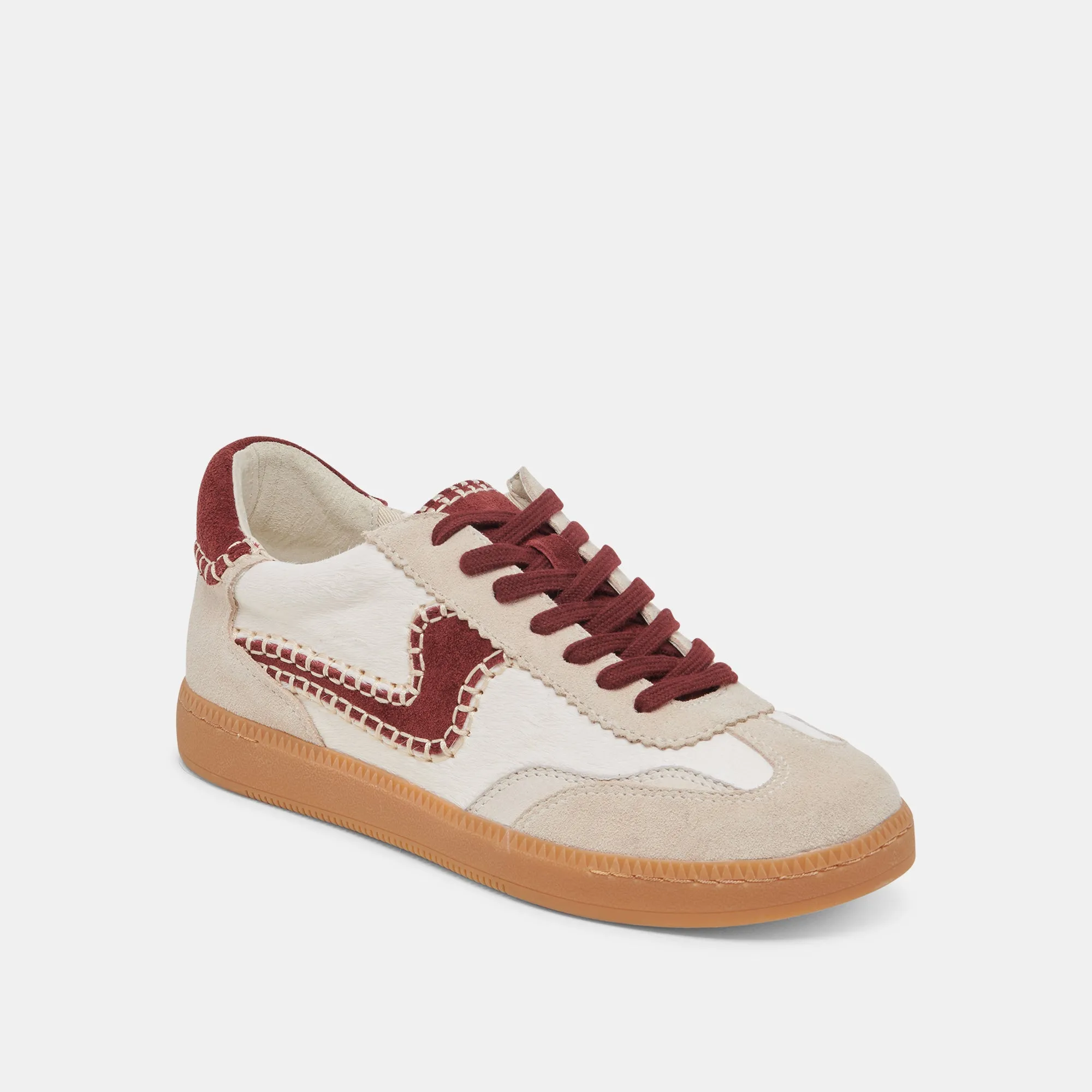 NOTICE STITCH SNEAKERS WHITE RED CALF HAIR