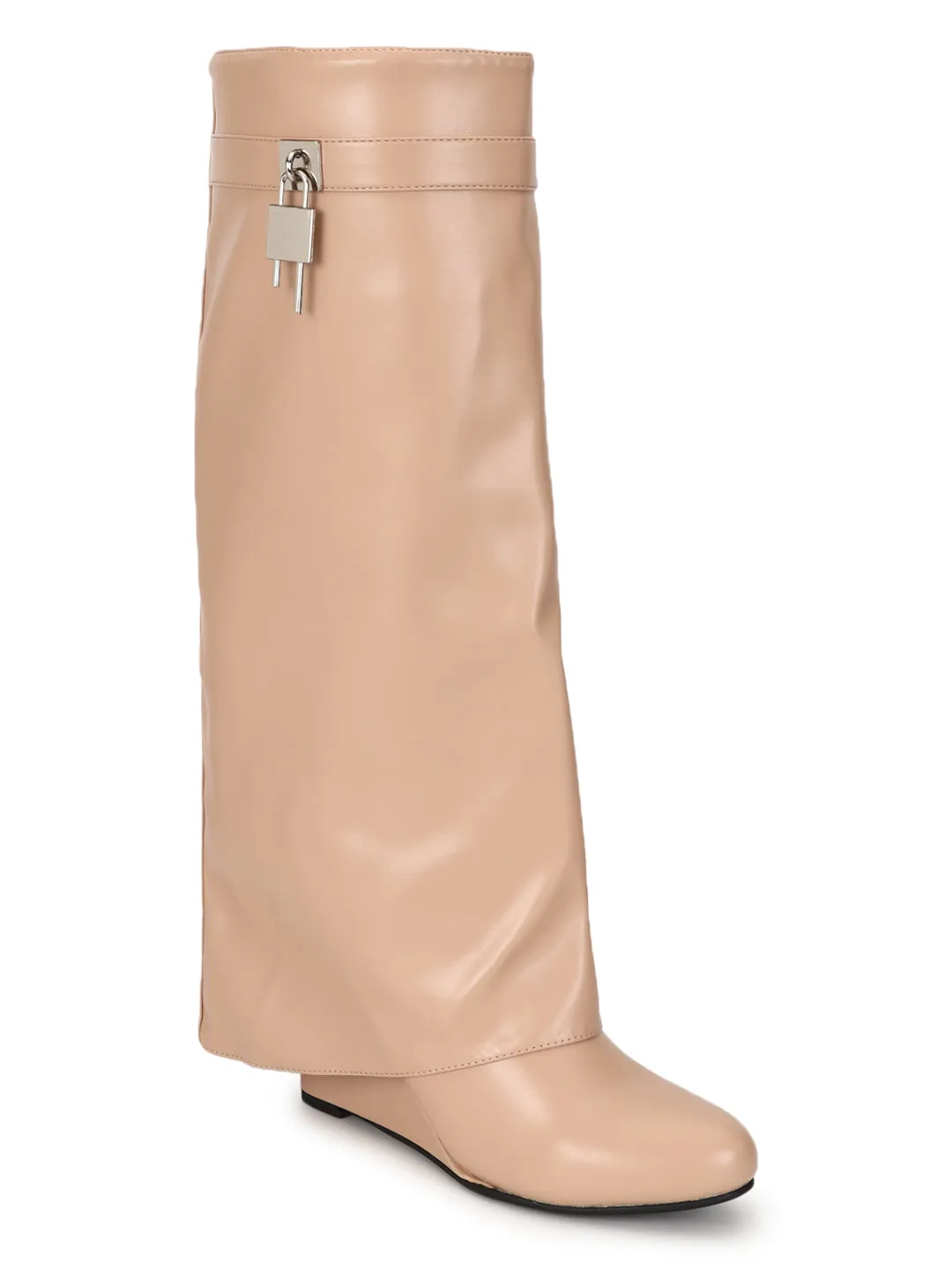 Nude PU High-End-Fashion Stylish Knee Boots (TC-RS3670-NUD)