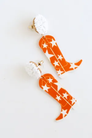 Orange   White Cowboy Boot Earrings