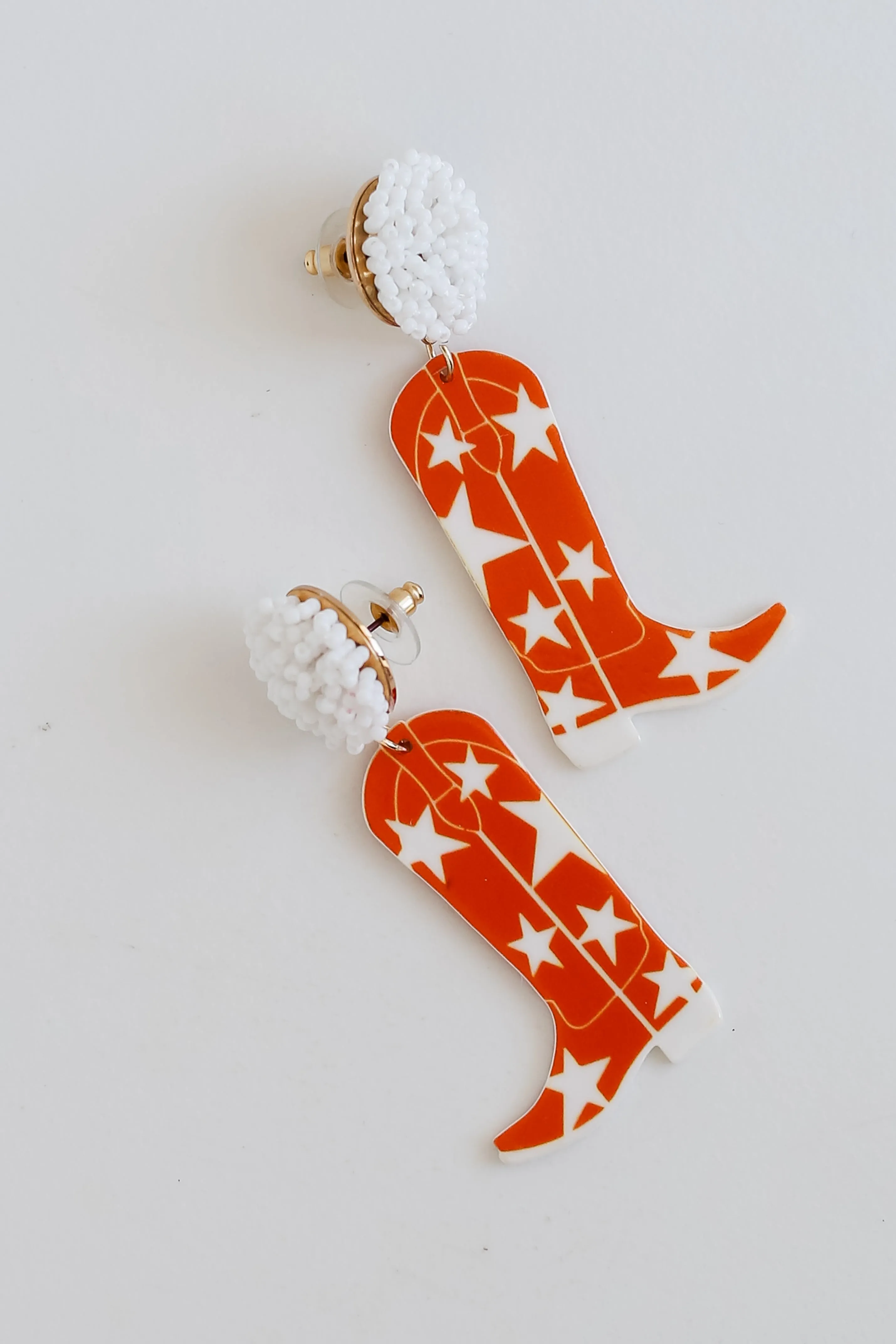 Orange   White Cowboy Boot Earrings