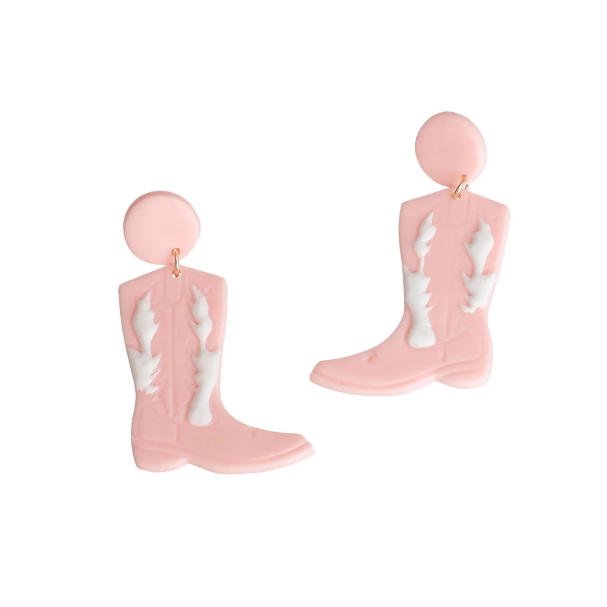 Pink and White Clay Boots Earrings