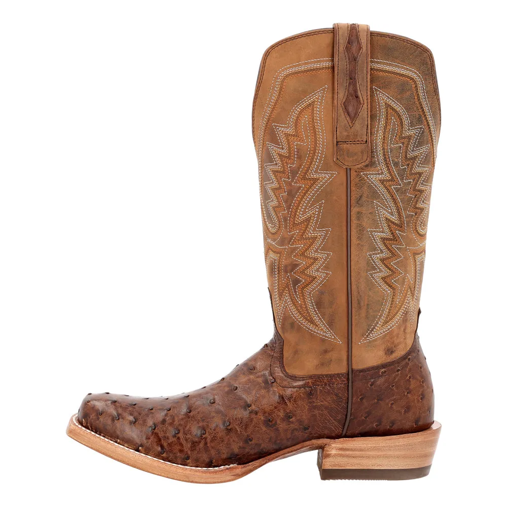 PRCA Collection Full-Quill Embroidered Ostrich Square Toe Cowboy Boots