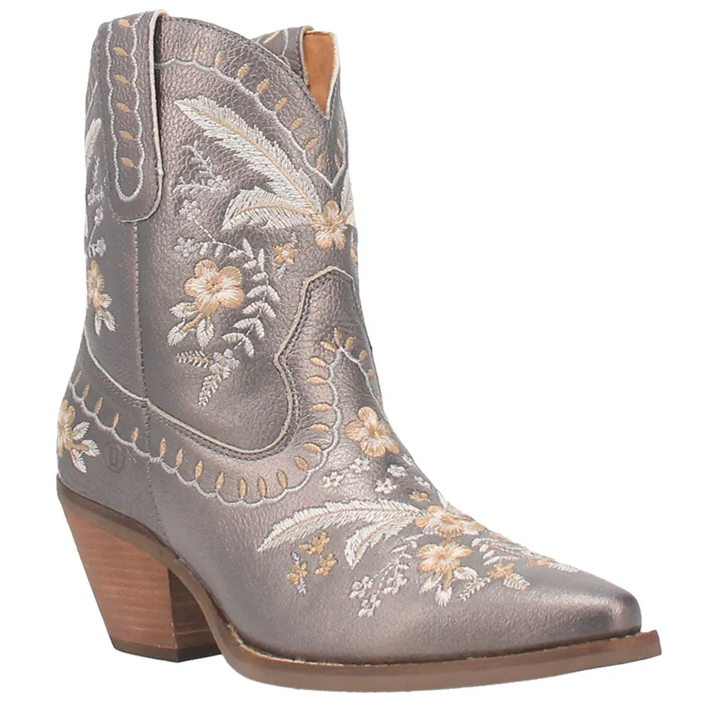 Primrose Metallic Embroidered Floral Snip Toe Cowboy Booties