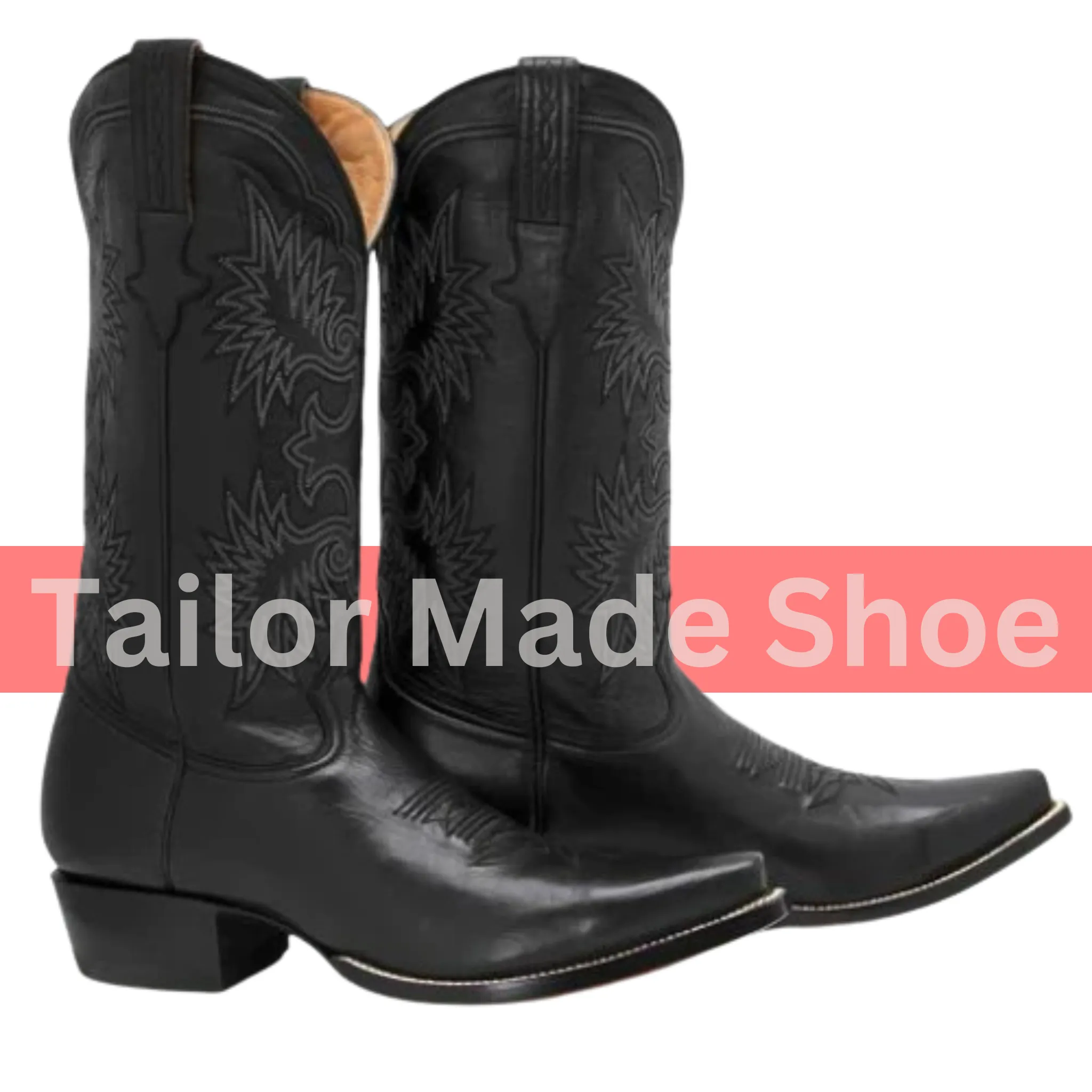 Pure Genuine Handmade Men's Black Leather Western Mexican Cowboy Boots