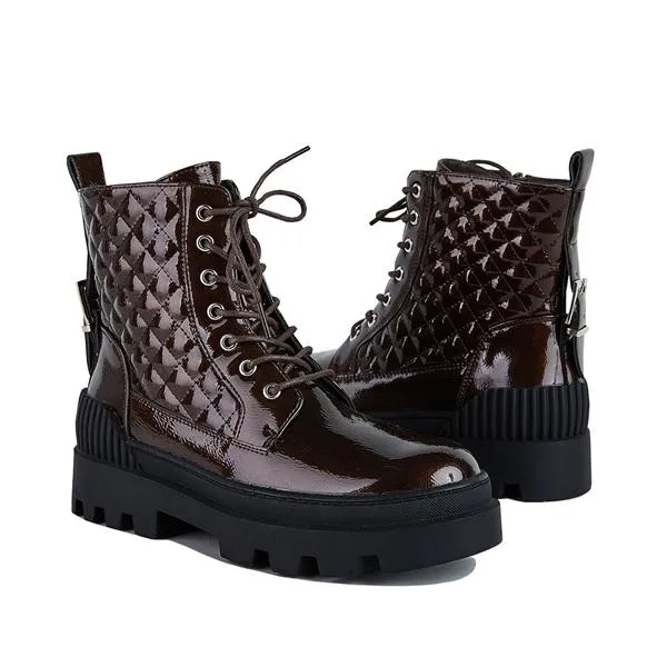 Purpdrank - Women Vintage Motorcycle Mid Heel Platform Boots