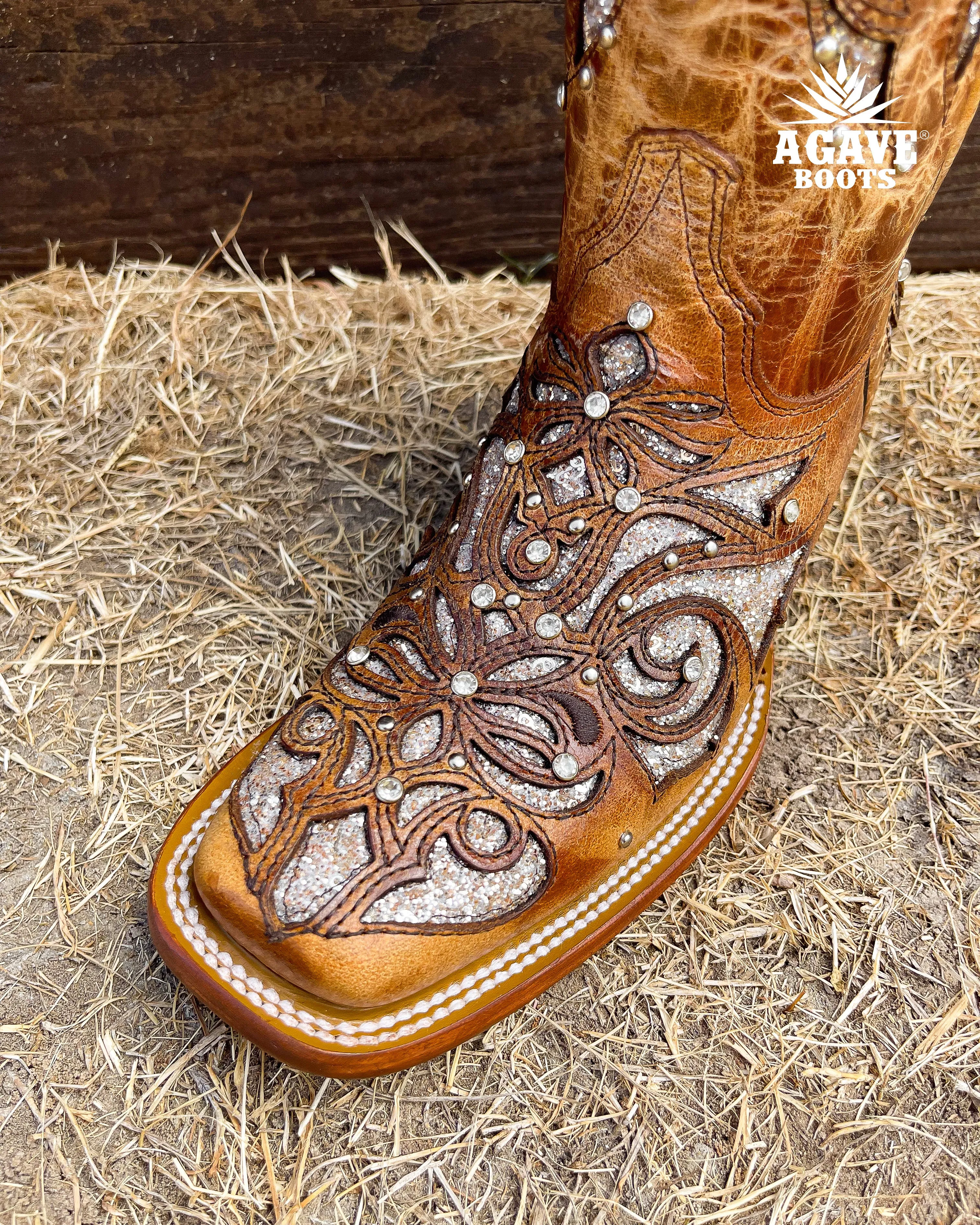 "MIRANDA" GOLD | WOMEN SQUARE TOE COWBOY BOOTS