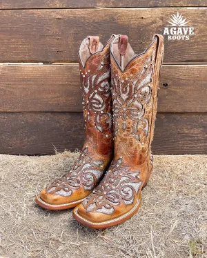 "MIRANDA" GOLD | WOMEN SQUARE TOE COWBOY BOOTS