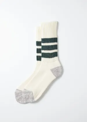 R1255 Coarse Ribbed Oldschool Crew Sock D. Green