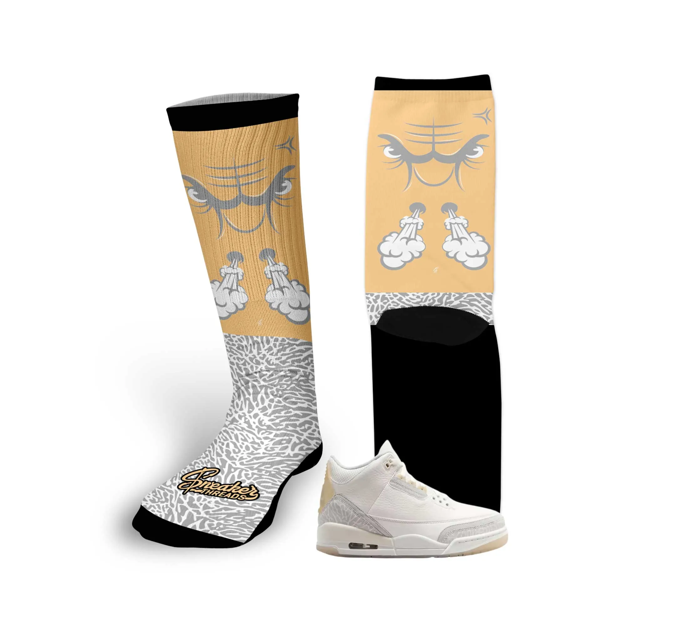 Retro 3 Craft Ivory Raging Face Socks