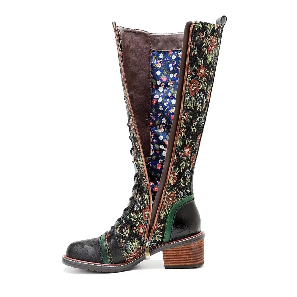 RetroLuxe Chic Printed High Zip Boots