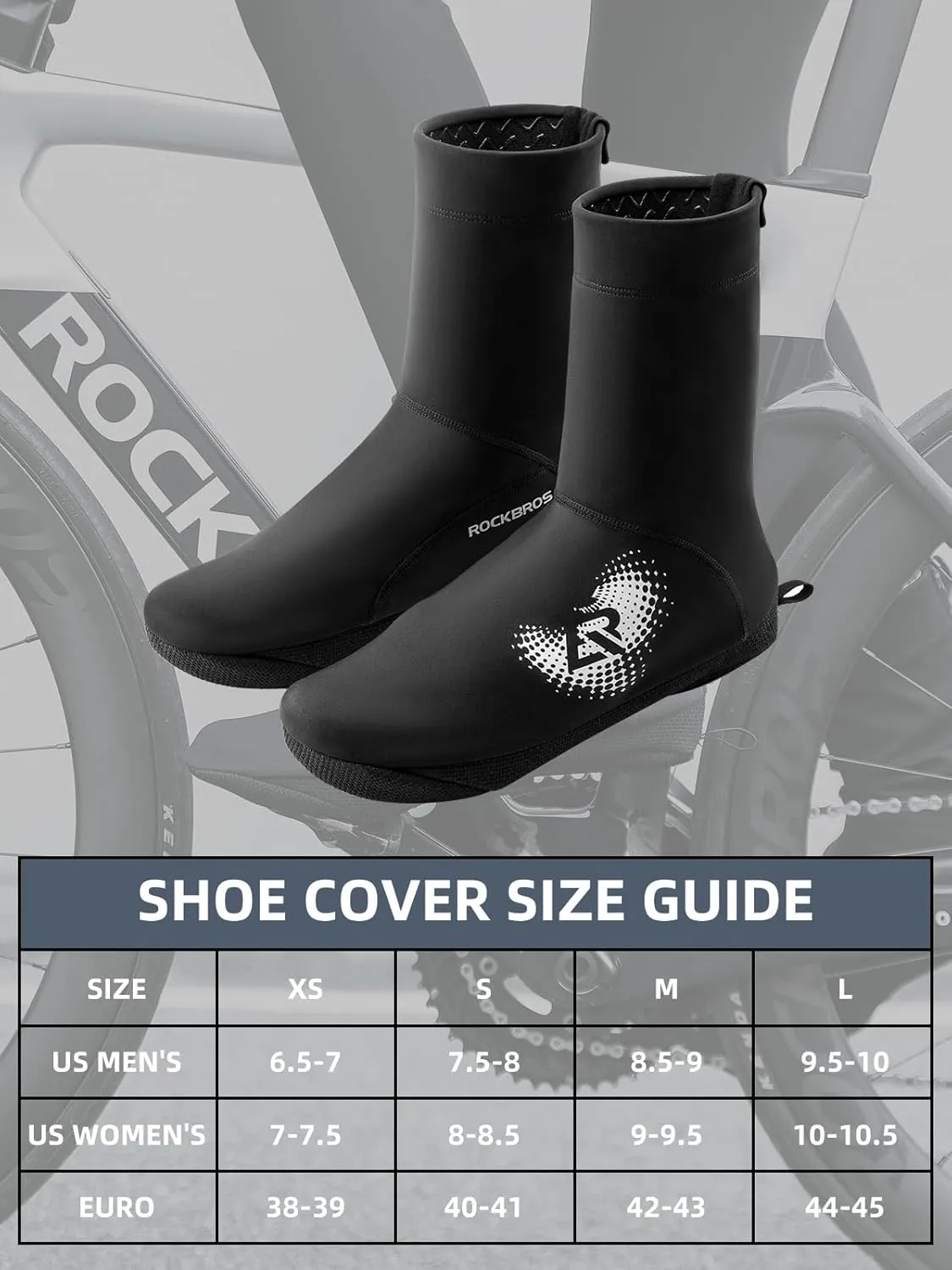 ROCKBROS Winter Cycling Shoe Covers, Thermal Windproof, Water-Resistant Overshoes