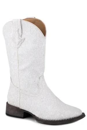 Roper Girls Glitter Galore White Faux Leather Cowboy Boots