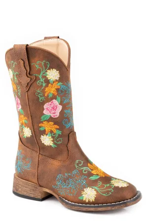 Roper Kids Girls Bailey Floral Tan Faux Leather Cowboy Boots