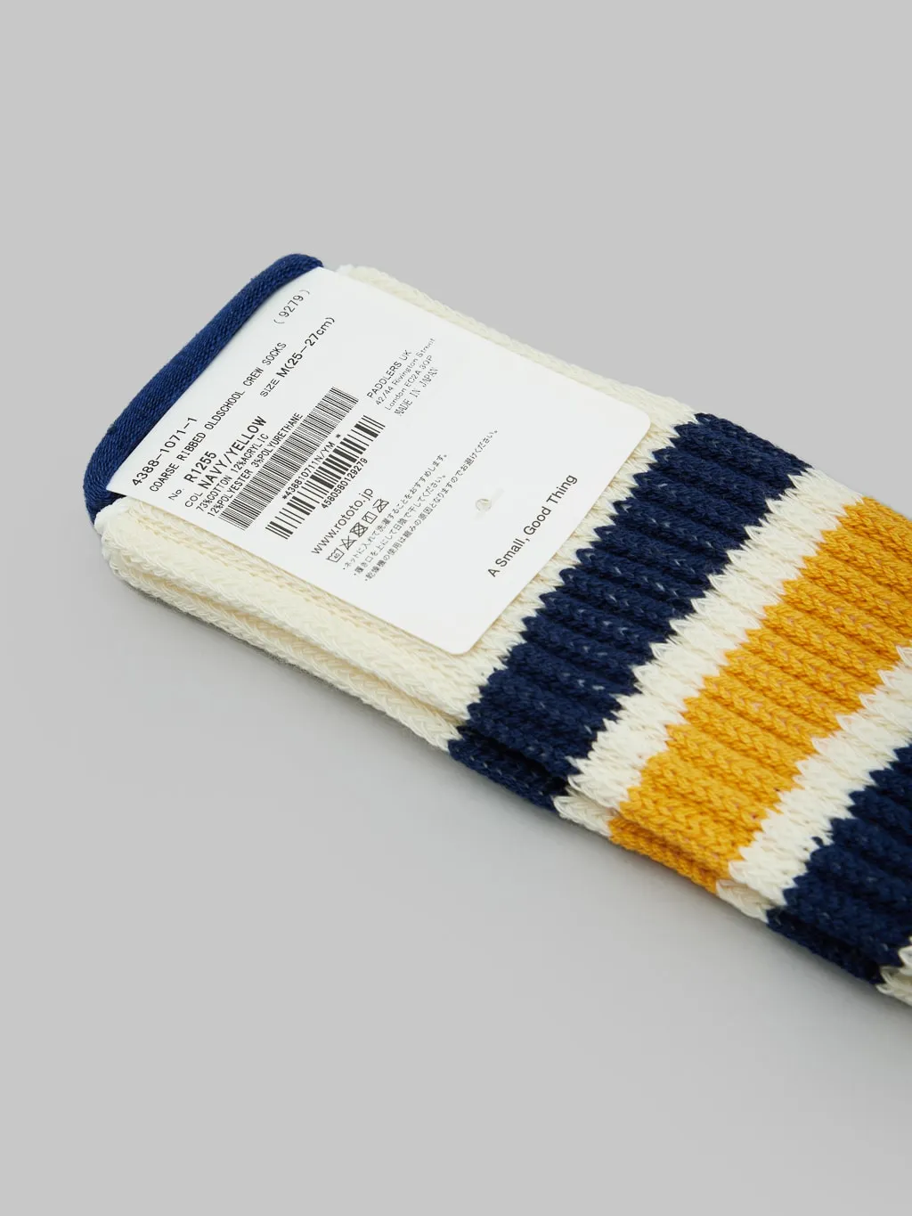 ROTOTO Coarse Ribbed Oldschool Crew Socks Navy/Yellow