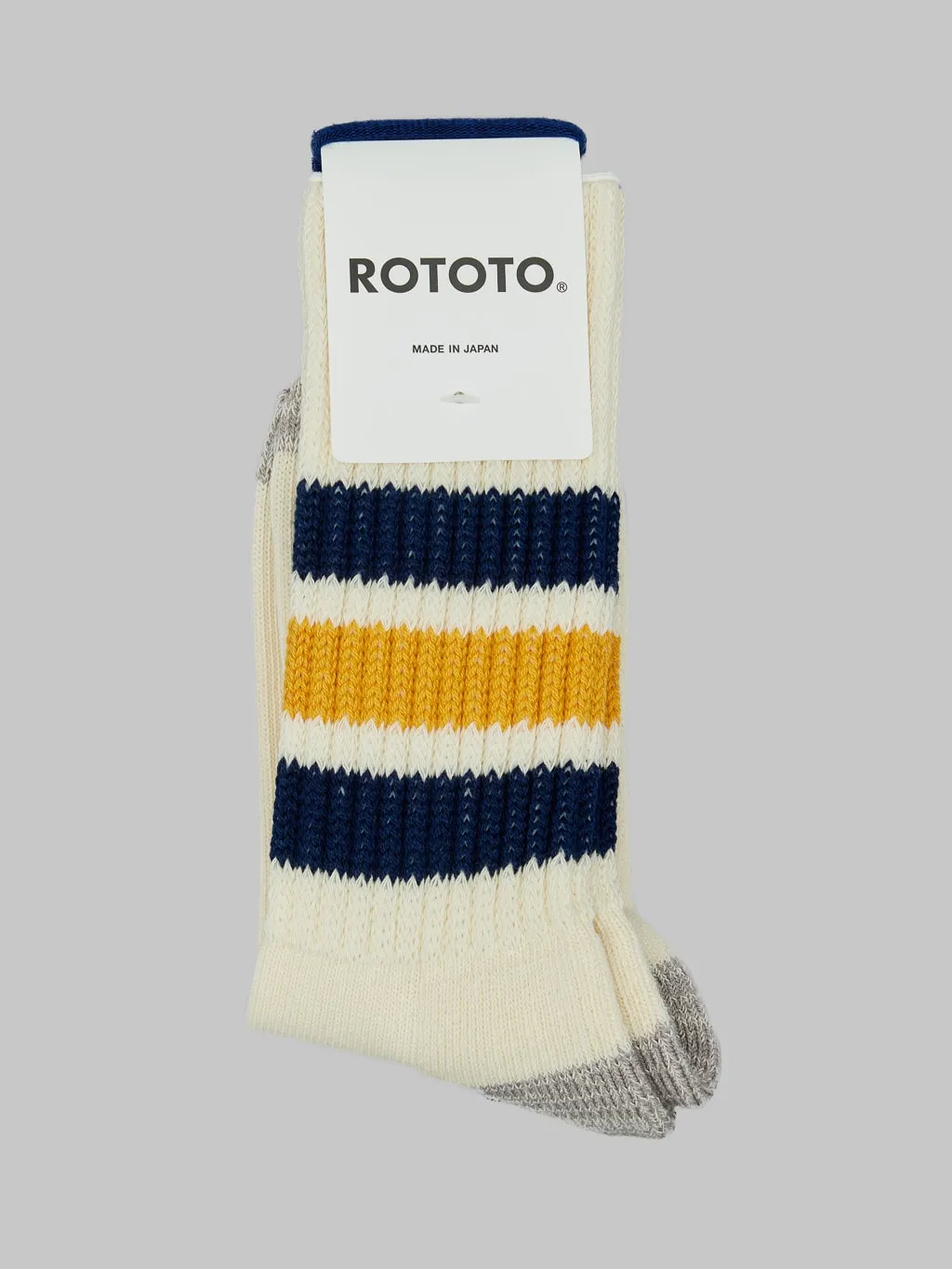 ROTOTO Coarse Ribbed Oldschool Crew Socks Navy/Yellow