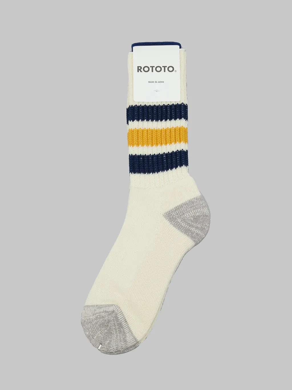 ROTOTO Coarse Ribbed Oldschool Crew Socks Navy/Yellow