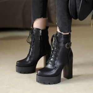 Russian Thick Platform High Heel Motorcycle Boots