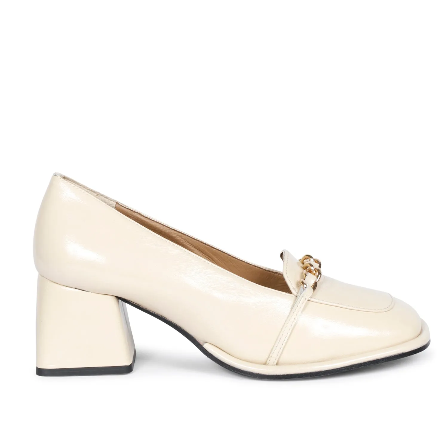 Saint Mirielle Ivory Patent Leather Handcrafted Moccasins