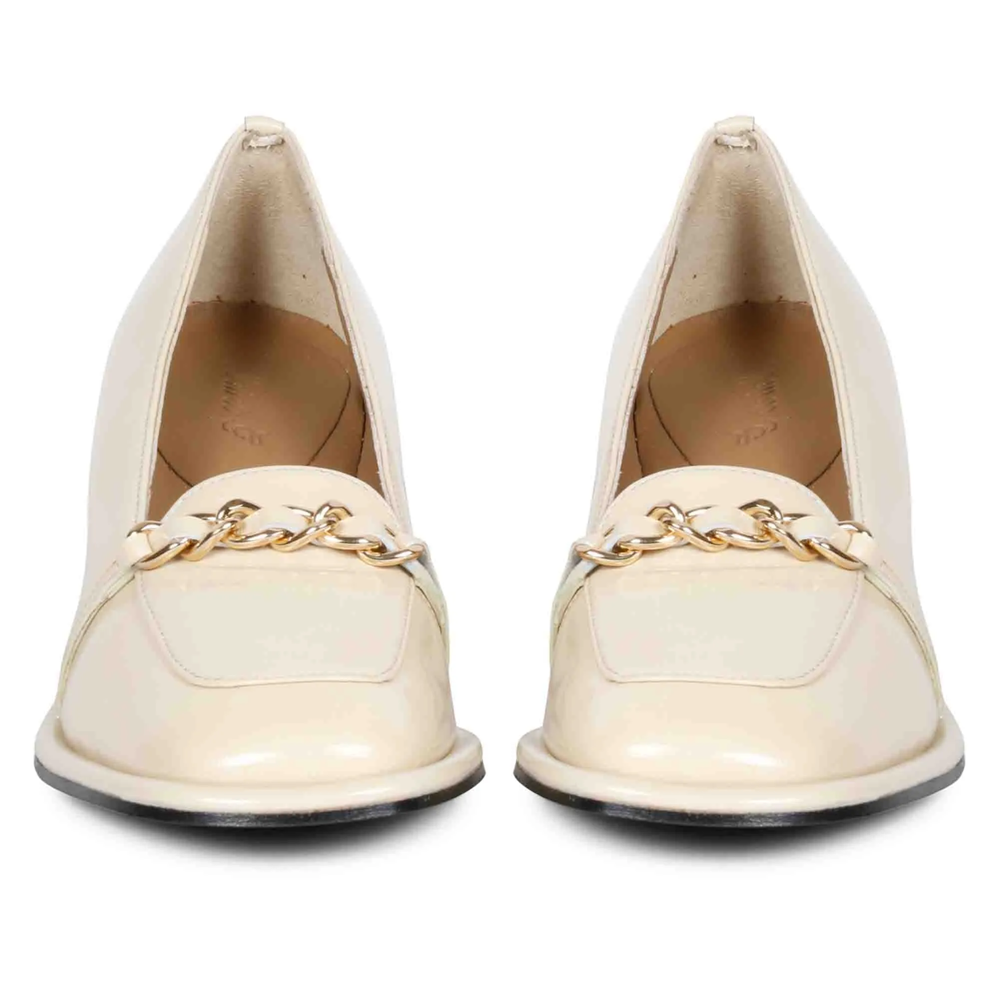 Saint Mirielle Ivory Patent Leather Handcrafted Moccasins