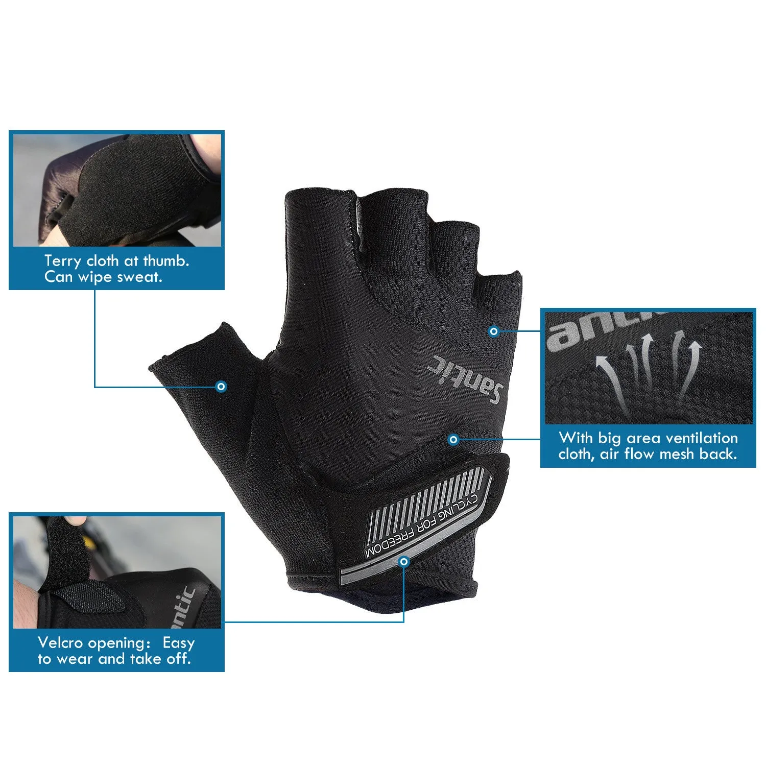 Santic Java Men Cycling Gloves Half Finger – Black