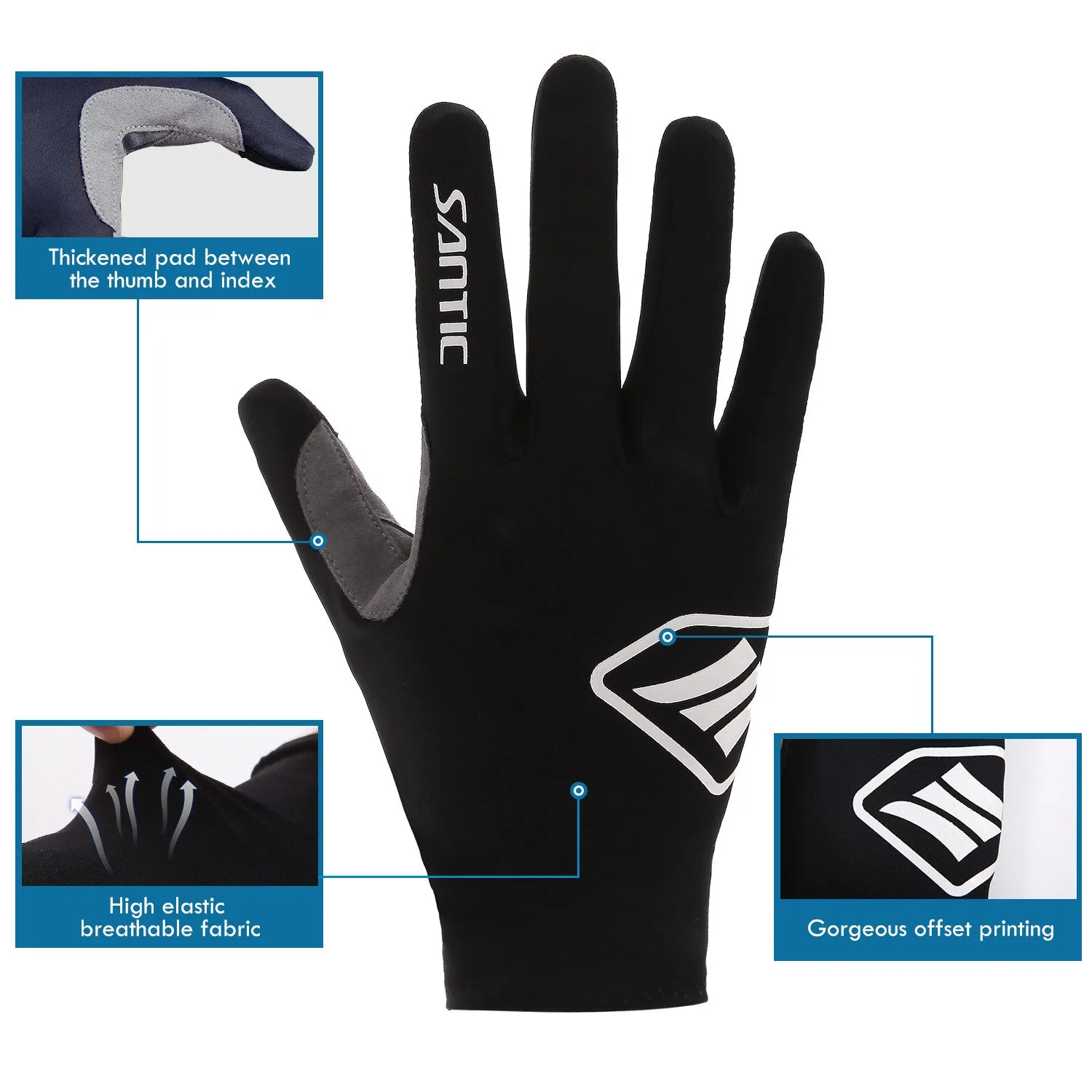 Santic Lance Men Black Cycling Gloves Full Finger