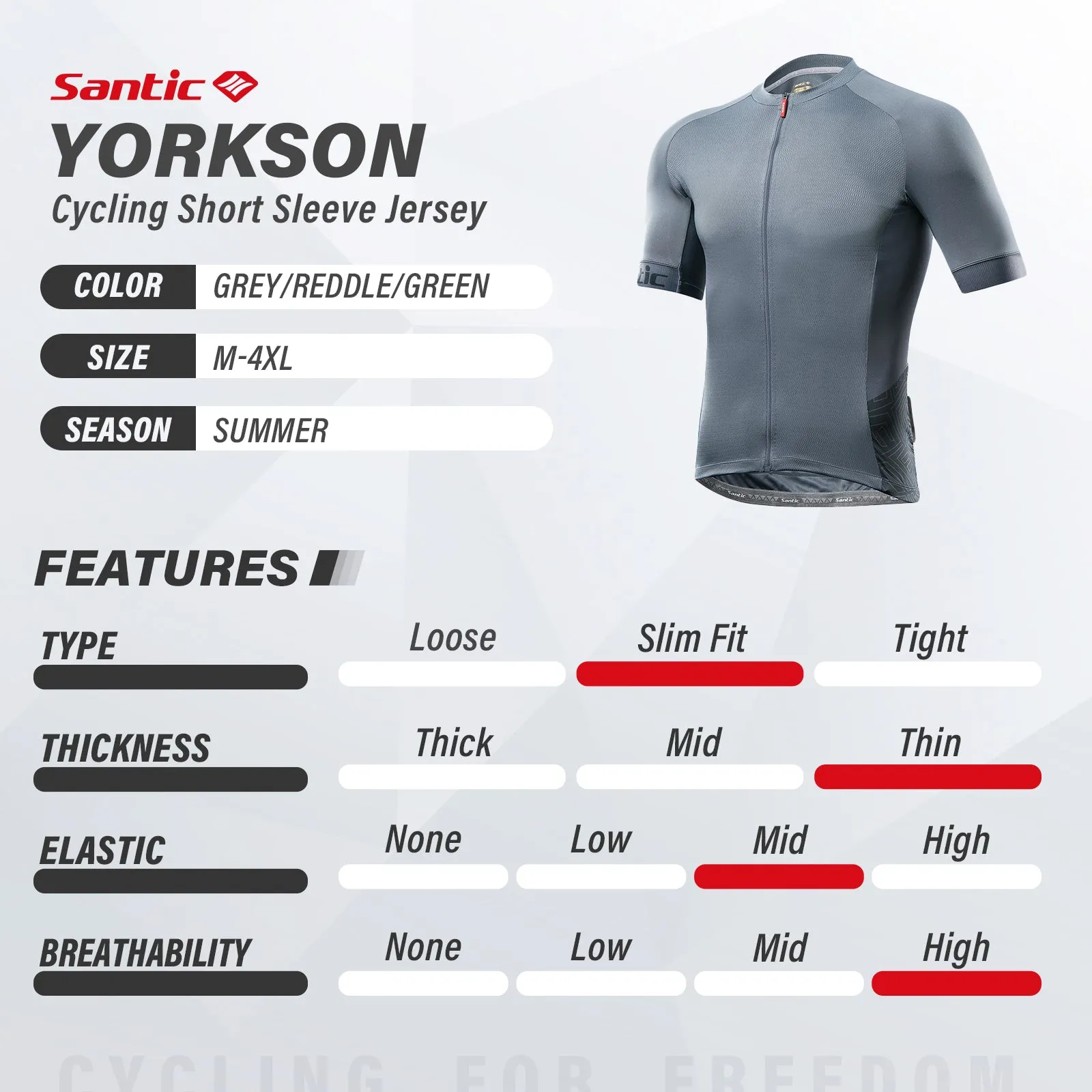 Santic Yorkson Grey Men Cycling Jersey Short Sleeve