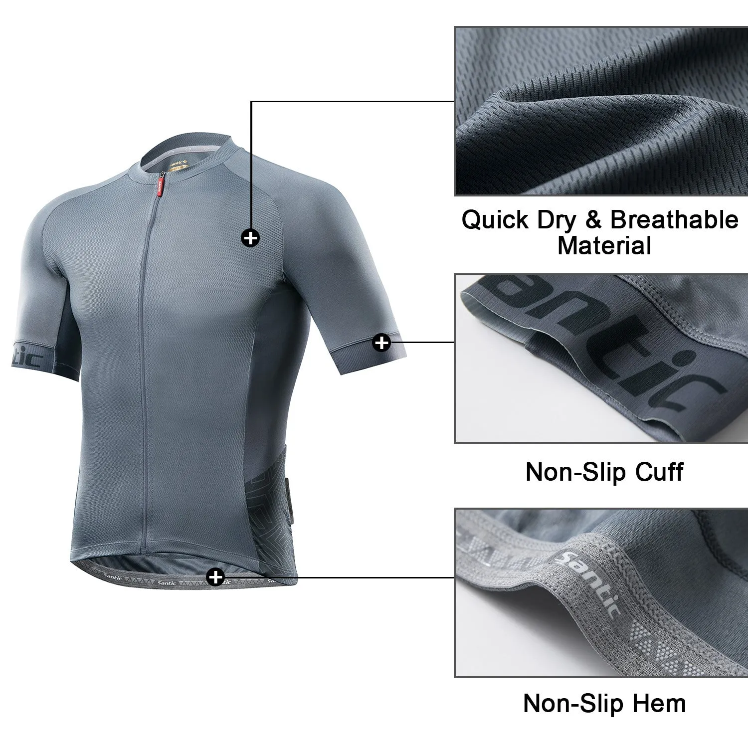 Santic Yorkson Grey Men Cycling Jersey Short Sleeve