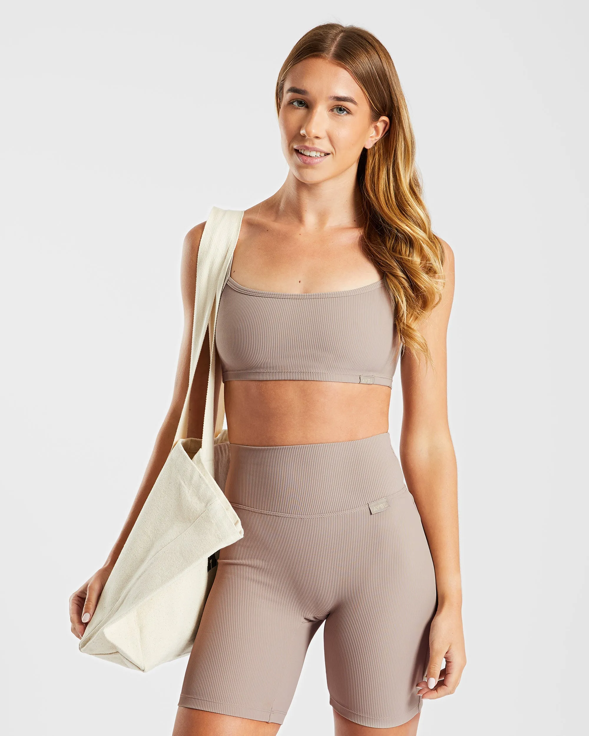 Sculpt Ribbed Cycling Shorts - Taupe