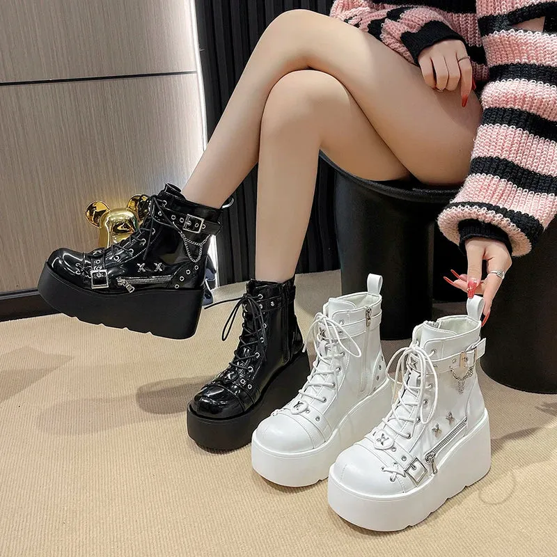 Sohiwoo Gothic Style Platform Vampire Cosplay Women Mid-calf Boots 2024 Winter Wedges Comfy Women Motorcycle Boots Shoes