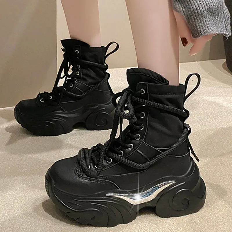 Sohiwoo Punk Chunky Platform Motorcycle Boots Women Fashion Thick Bottom Combat Booties Woman  Autumn Winter White Ankle Botas Mujer