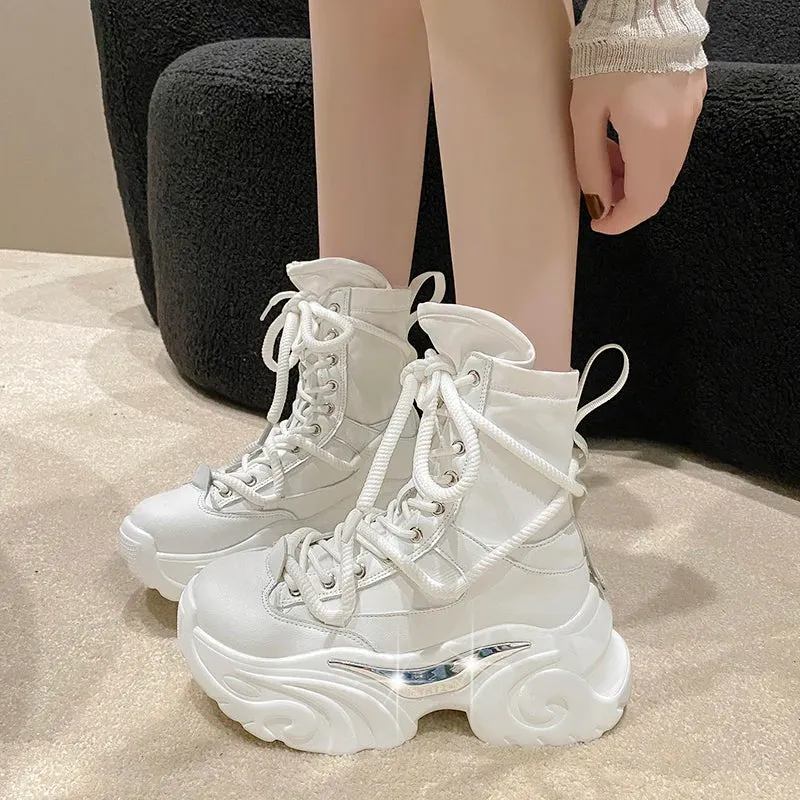 Sohiwoo Punk Chunky Platform Motorcycle Boots Women Fashion Thick Bottom Combat Booties Woman  Autumn Winter White Ankle Botas Mujer