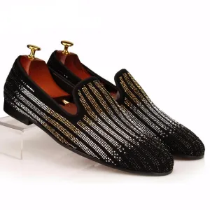 Striped Rhinestones Men Wedding or Party Loafer Shoes