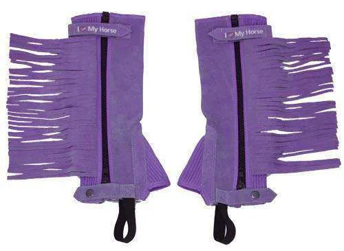 Tahoe Tack Childrens Suede Leather Multi Purpose "I Love My Horse" Half Chaps with Fringes for Horseback Riding or Motorcycle Use