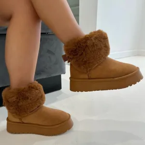 Talliah - Chestnut Chunky Platform Faux Fur Boots