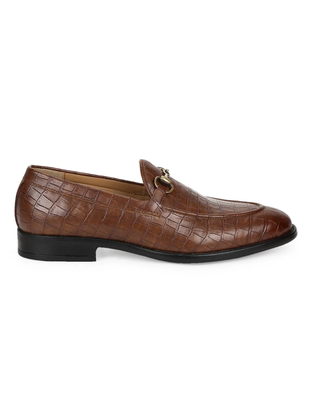 Tan Croc PU Men's Low Heel Chained Loafers (TC-SM-5001-TANPU)