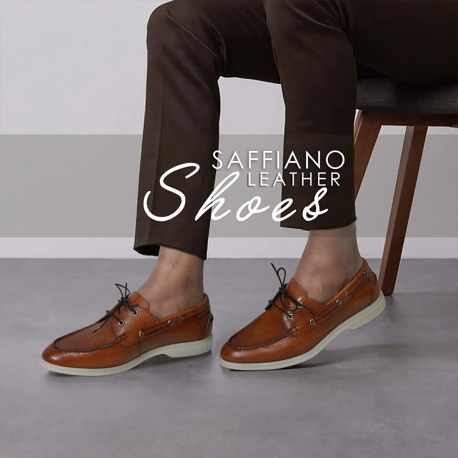 Tan Yacht Shoes in Saffiano leather