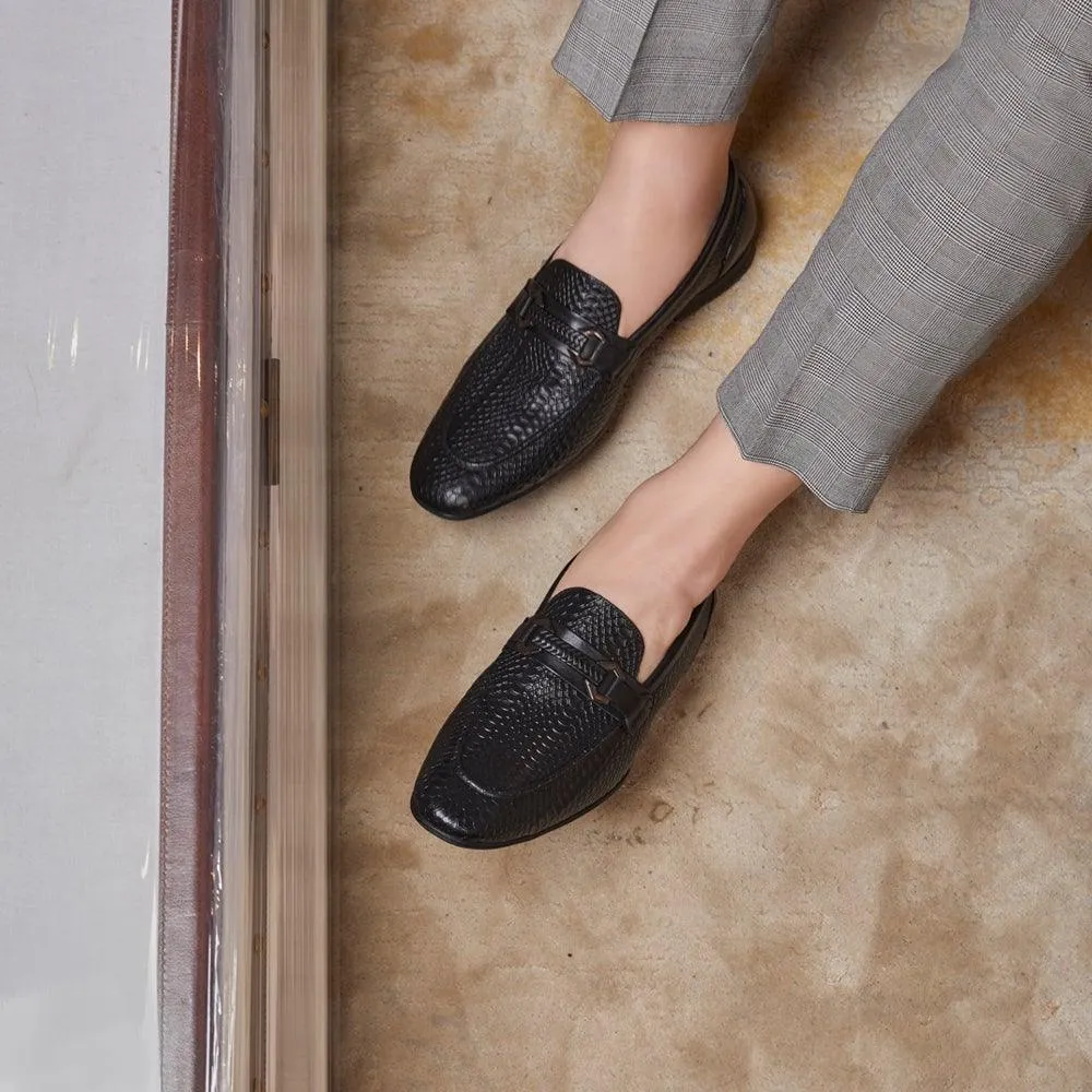 The Cytom Black Men's Leather Loafers