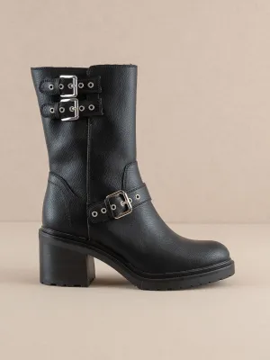 The Rider | Black Mid-Calf Moto Boot