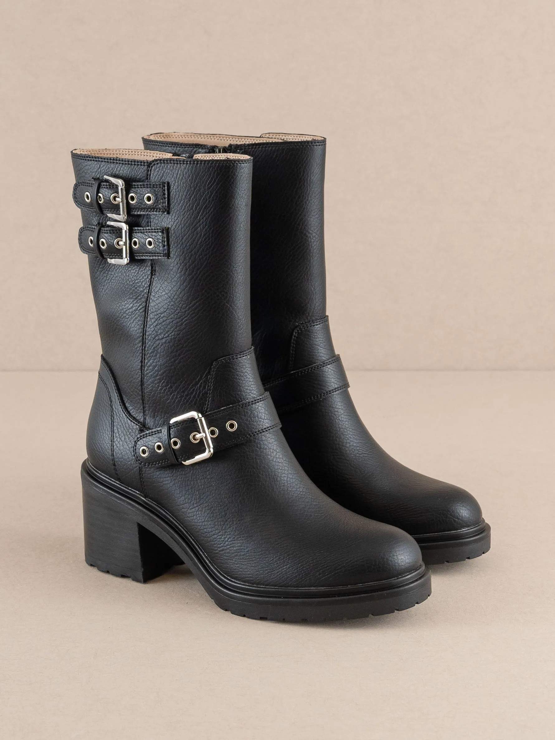 The Rider | Black Mid-Calf Moto Boot