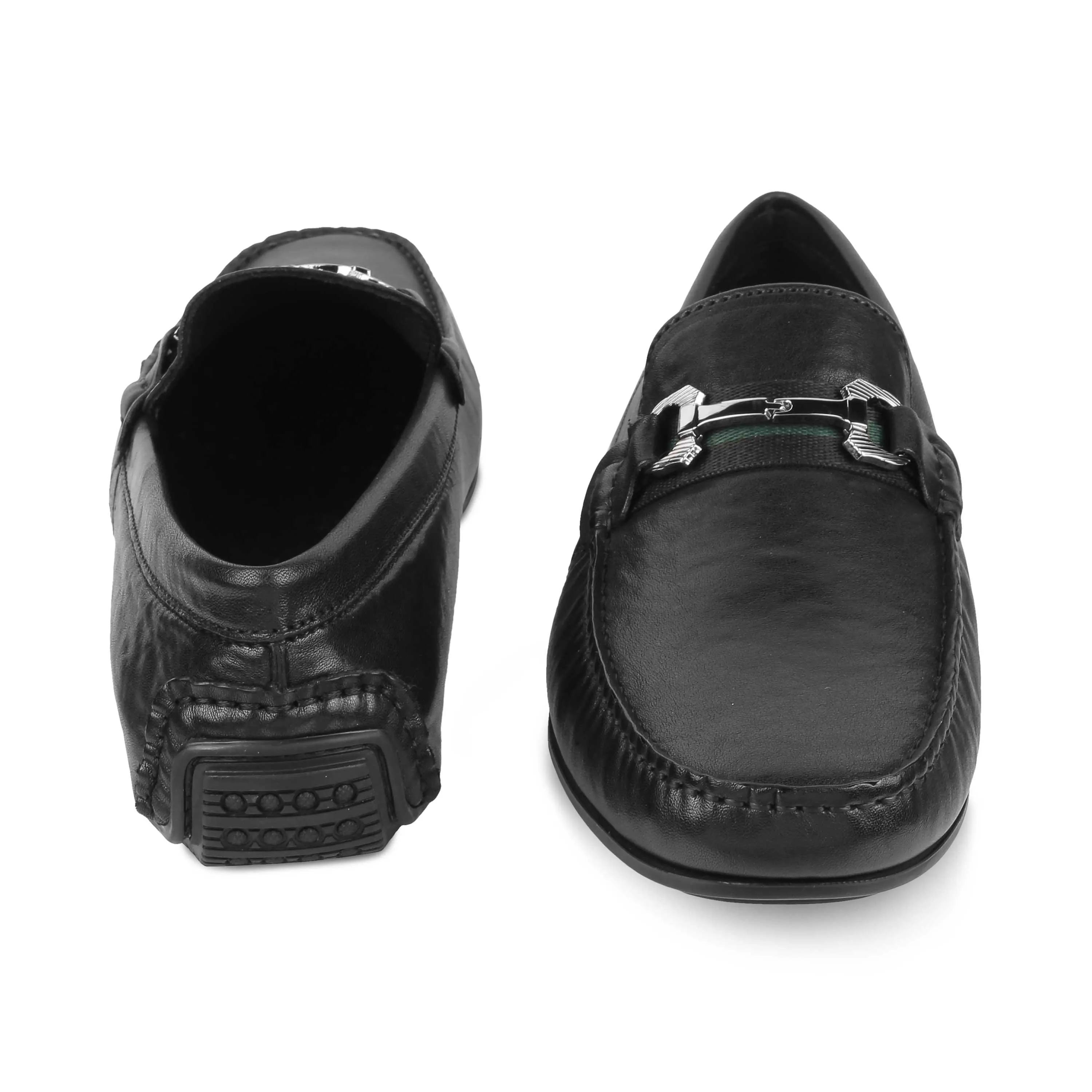 Tresmode Leavre Black Men's Leather Driving Loafers