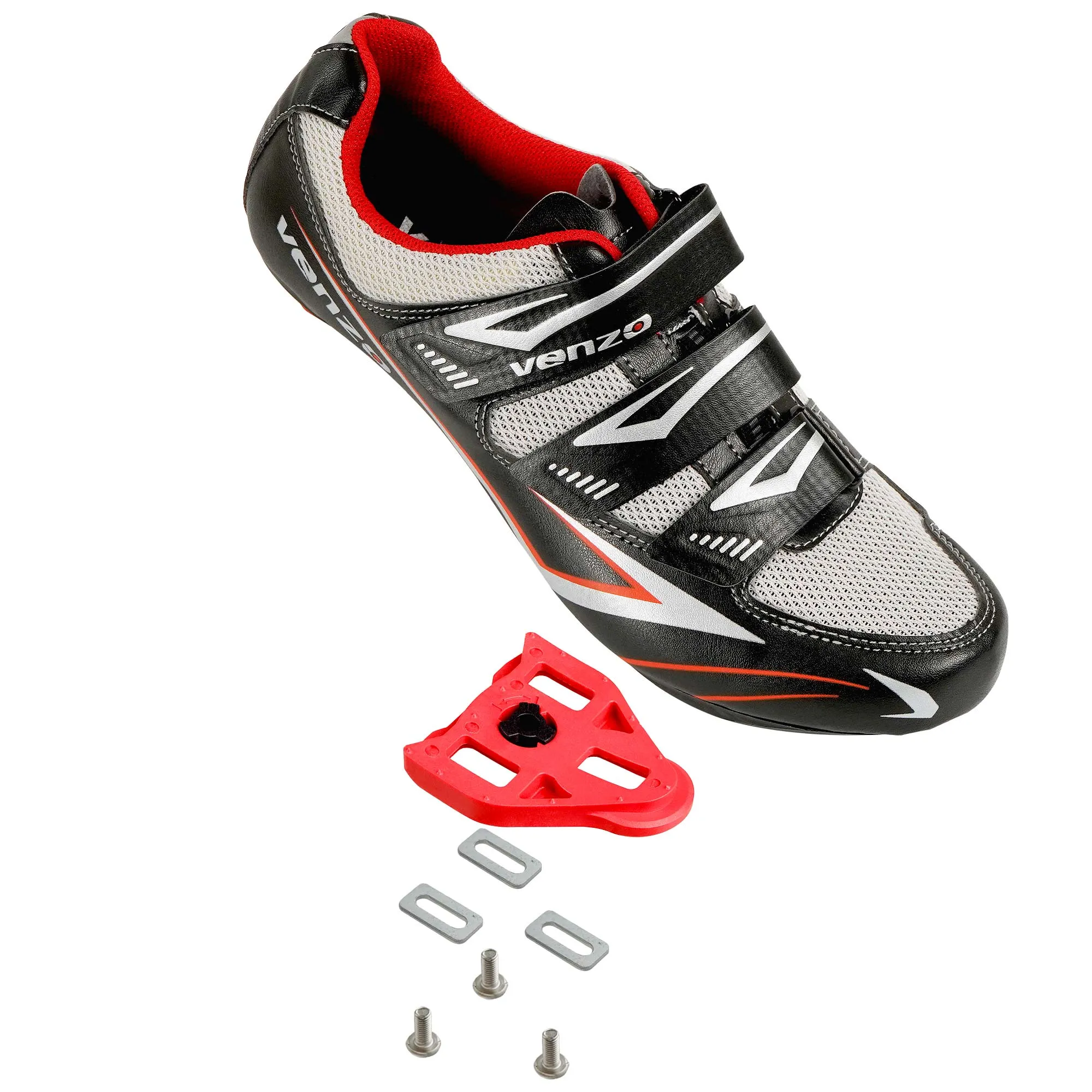 Venzo Bicycle Woen's Road Cycling Riding Shoes - 3 Straps - Compatible with Look Delta & for Shimano SPD-SL - Perfect for Road Racing Bikes Black Color 42-5