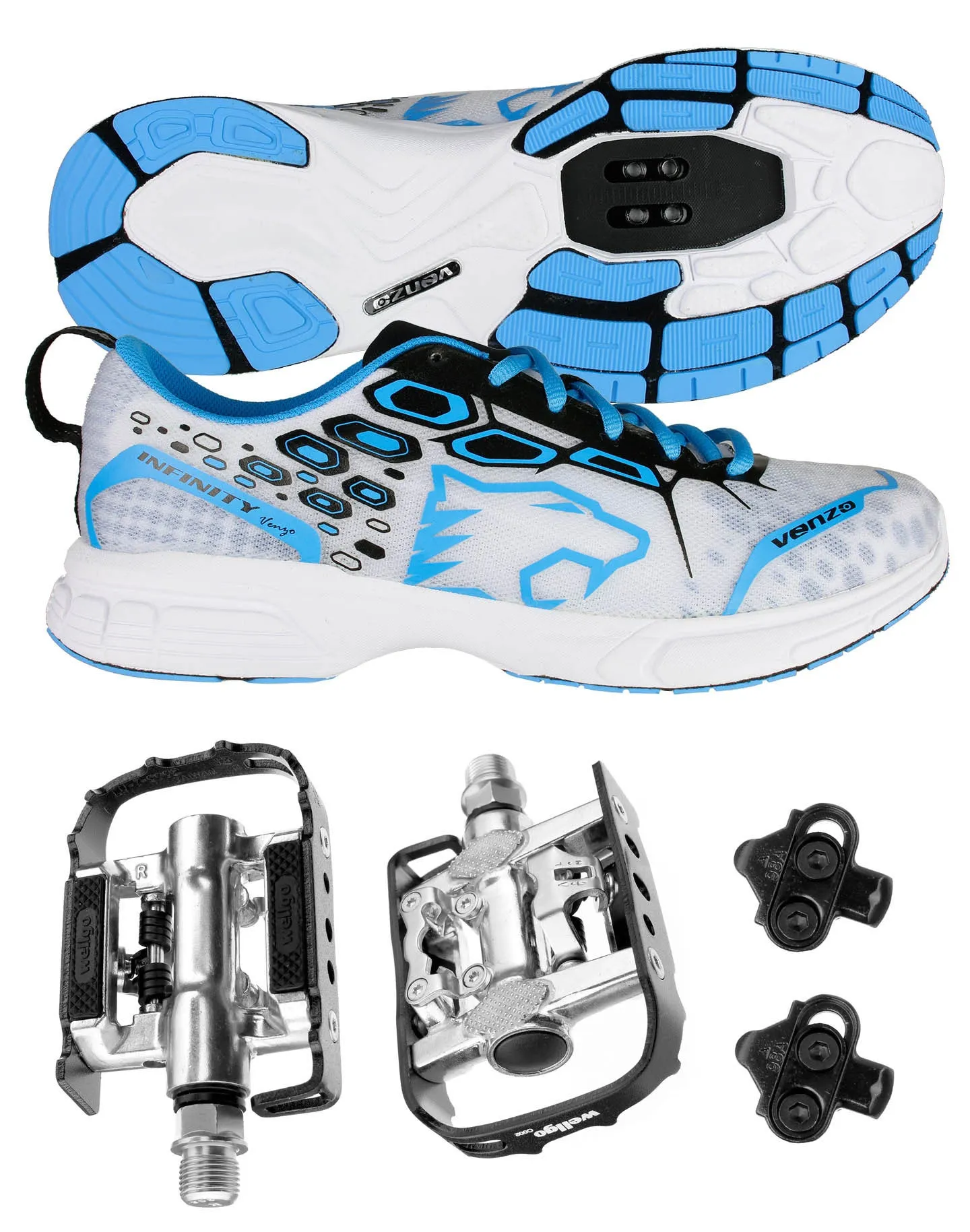 Venzo MTB compatible with Shimano SPD Shoes Blue   Wellgo C002 Multi Pedals 46