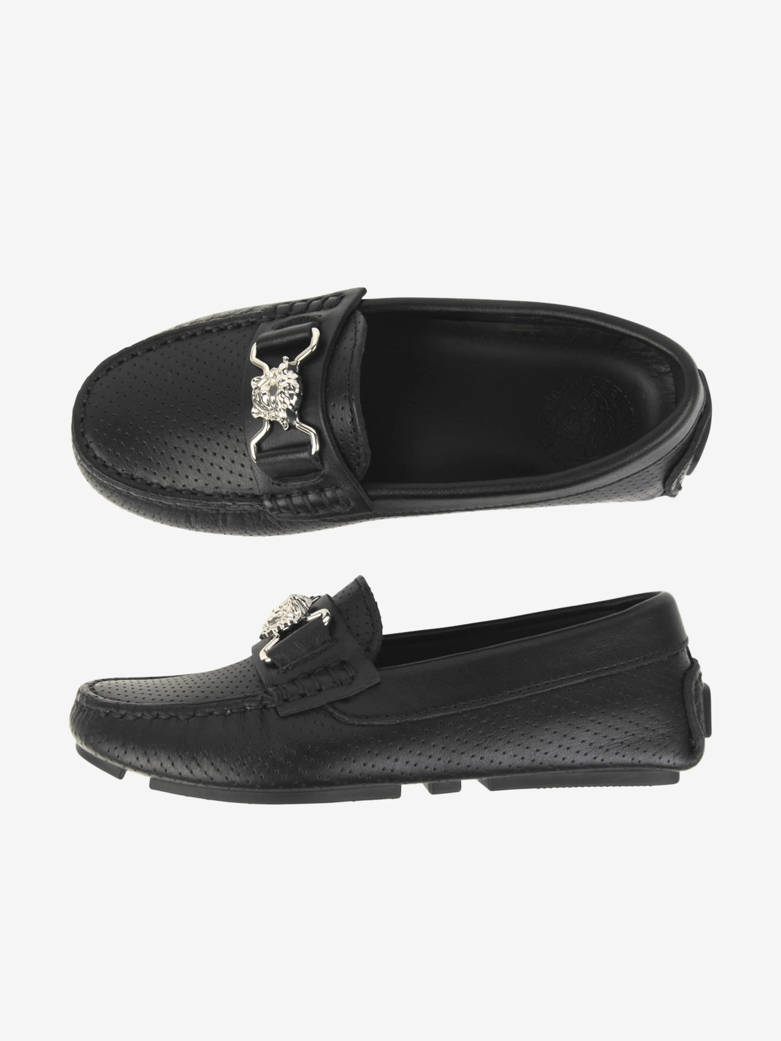 Versace Boys & Silver Leather Moccasins