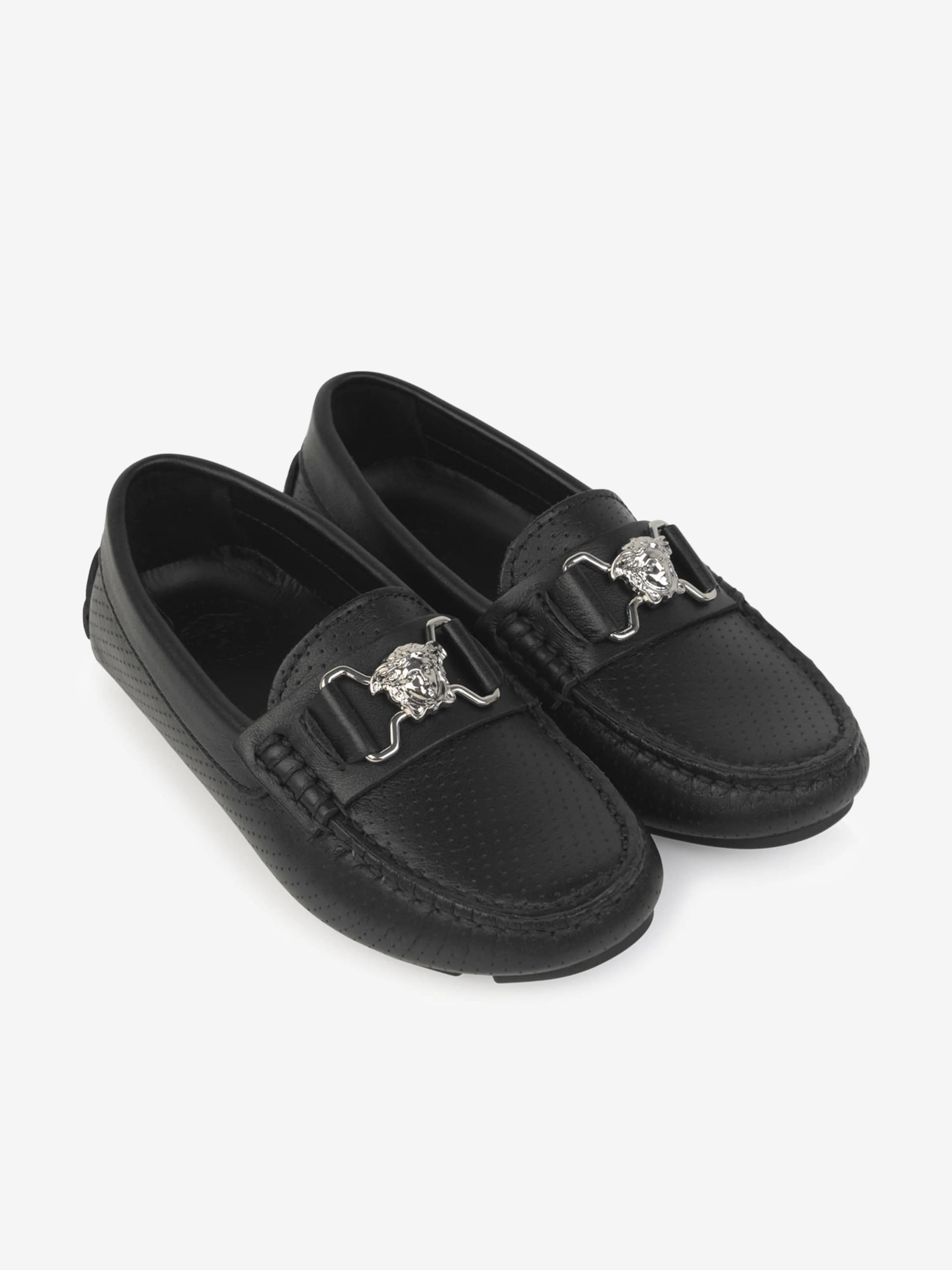 Versace Boys & Silver Leather Moccasins