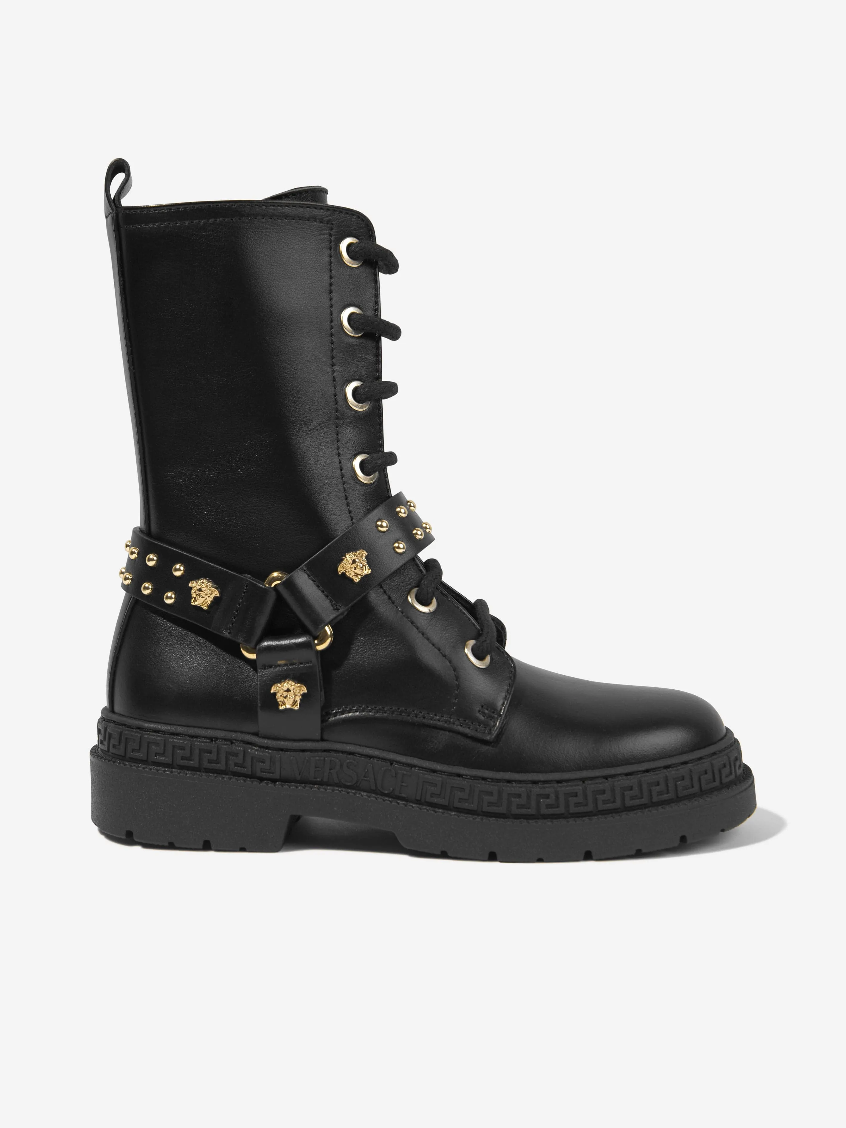 Versace Girls Leather Biker Boots in Black