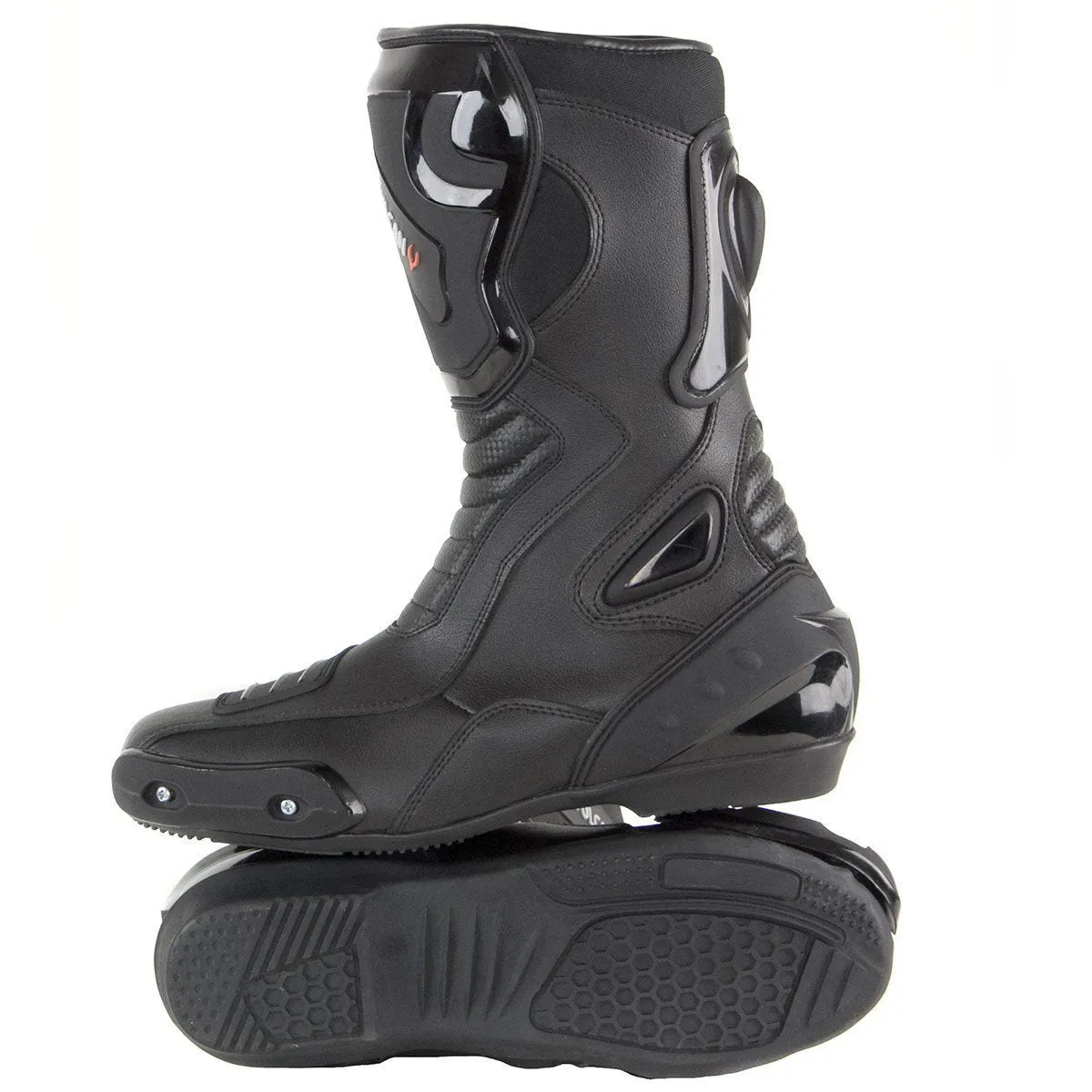 Vulcan V300 Men's Velocity Black Leather Motorcycle Racing Sport Boots with Shift Protection