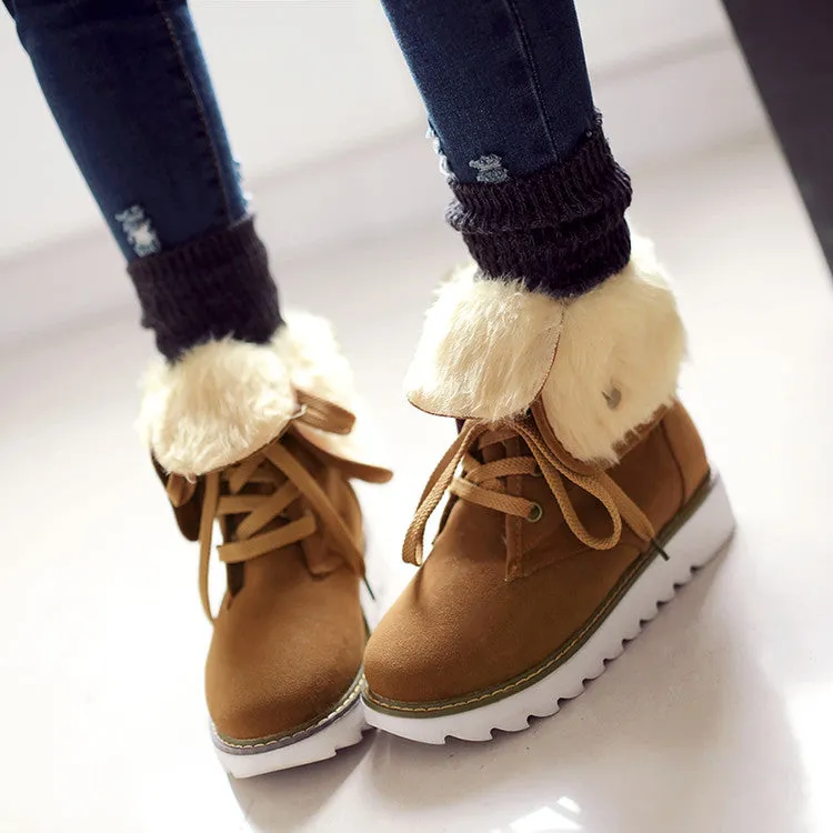 Women Lace Up Thick Sole Snow Boots Shoes Woman